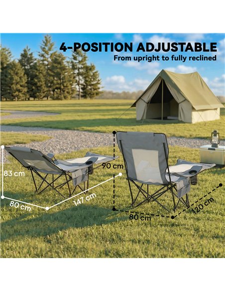 Outsunny Camping Chair Reclining Portable Camp Chair with Detachable Footrest Cup Holder Grey - pic 202899 | FastDaddyshop