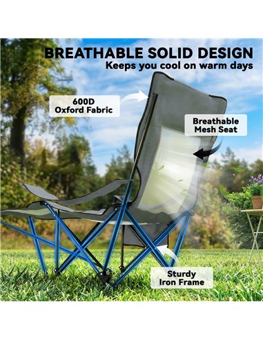 Outsunny Camping Chair Reclining Portable Camp Chair with Detachable Footrest Cup Holder Grey