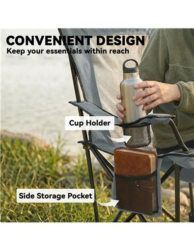 Outsunny Camping Chair Reclining Portable Camp Chair with Detachable Footrest Cup Holder Grey