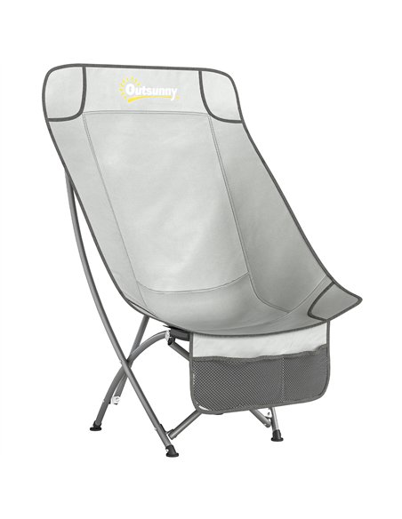 Outsunny Camping Chair for Adults Heavy Duty Folding Camp Chair with Side Pocket and Carry Bag Light Grey - pic 202904 | FastDaddyshop