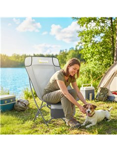 Outsunny Camping Chair for Adults Heavy Duty Folding Camp Chair with Side Pocket and Carry Bag Light Grey 2