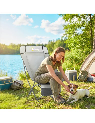 Outsunny Camping Chair for Adults Heavy Duty Folding Camp Chair with Side Pocket and Carry Bag Light Grey