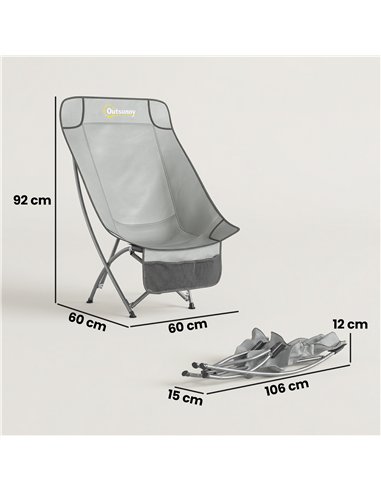 Outsunny Camping Chair for Adults Heavy Duty Folding Camp Chair with Side Pocket and Carry Bag Light Grey