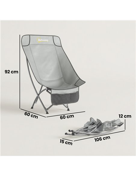Outsunny Camping Chair for Adults Heavy Duty Folding Camp Chair with Side Pocket and Carry Bag Light Grey - pic 202906 | FastDaddyshop