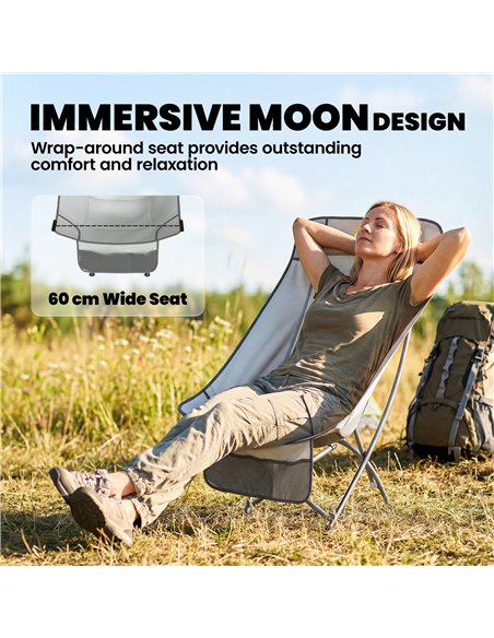 Outsunny Camping Chair for Adults Heavy Duty Folding Camp Chair with Side Pocket and Carry Bag Light Grey - pic 202907 | FastDaddyshop