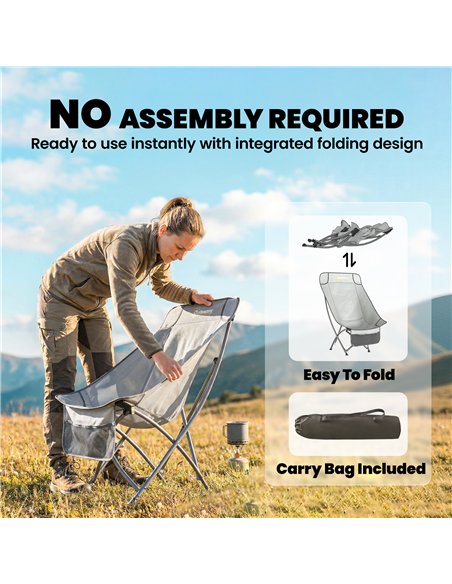 Outsunny Camping Chair for Adults Heavy Duty Folding Camp Chair with Side Pocket and Carry Bag Light Grey - pic 202908 | FastDaddyshop
