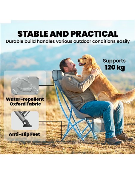 Outsunny Camping Chair for Adults Heavy Duty Folding Camp Chair with Side Pocket and Carry Bag Light Grey - pic 202909 | FastDaddyshop