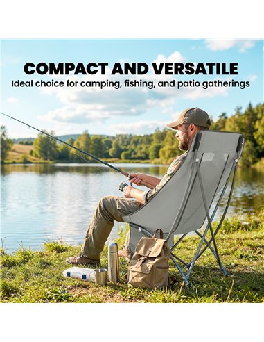 Outsunny Camping Chair for Adults Heavy Duty Folding Camp Chair with Side Pocket and Carry Bag Light Grey