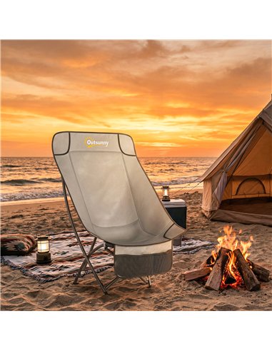 Outsunny Camping Chair for Adults Heavy Duty Folding Camp Chair with Side Pocket and Carry Bag Light Grey