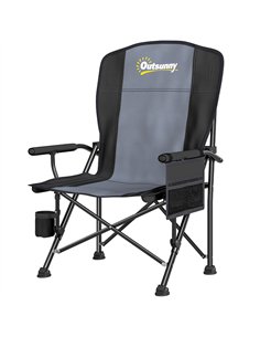 Outsunny Padded Camping Chair Adults Heavy Duty Folding Chair Side Pocket Cup Holder Carry Bag Outdoor Black