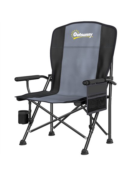 Outsunny Padded Camping Chair Adults Heavy Duty Folding Chair Side Pocket Cup Holder Carry Bag Outdoor Black - pic 202913 | FastDaddyshop