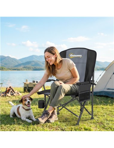 Outsunny Padded Camping Chair Adults Heavy Duty Folding Chair Side Pocket Cup Holder Carry Bag Outdoor Black