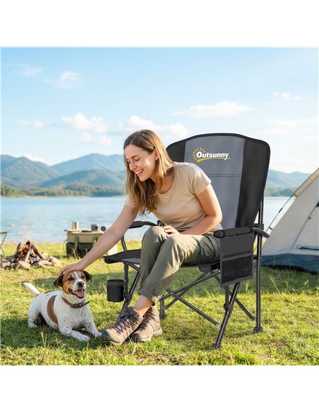 Outsunny Padded Camping Chair Adults Heavy Duty Folding Chair Side Pocket Cup Holder Carry Bag Outdoor Black - pic 202914 | FastDaddyshop