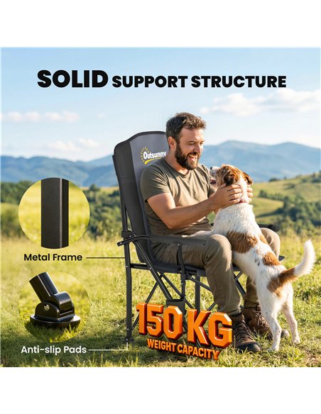 Outsunny Padded Camping Chair Adults Heavy Duty Folding Chair Side Pocket Cup Holder Carry Bag Outdoor Black - pic 202917 | FastDaddyshop