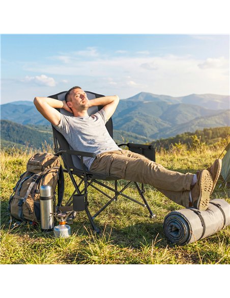 Outsunny Padded Camping Chair Adults Heavy Duty Folding Chair Side Pocket Cup Holder Carry Bag Outdoor Black - pic 202920 | FastDaddyshop