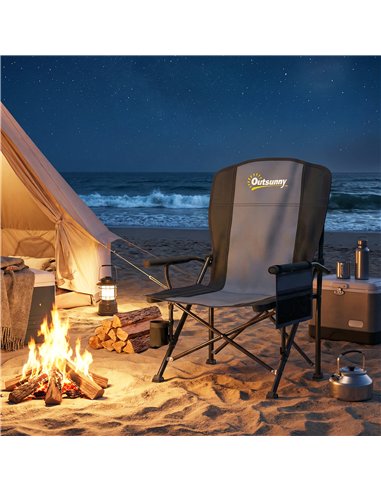 Outsunny Padded Camping Chair Adults Heavy Duty Folding Chair Side Pocket Cup Holder Carry Bag Outdoor Black