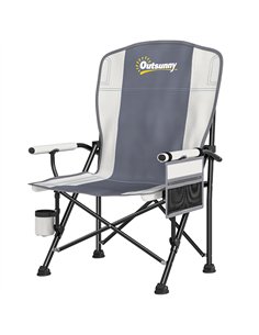 Outsunny Padded Camping Chair Adults Heavy Duty Folding Chair Side Pocket Cup Holder Carry Bag Outdoor Light Grey