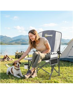 Outsunny Padded Camping Chair Adults Heavy Duty Folding Chair Side Pocket Cup Holder Carry Bag Outdoor Light Grey 2