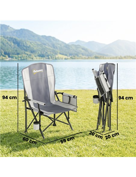 Outsunny Padded Camping Chair Adults Heavy Duty Folding Chair Side Pocket Cup Holder Carry Bag Outdoor Light Grey - pic 202924 | FastDaddyshop