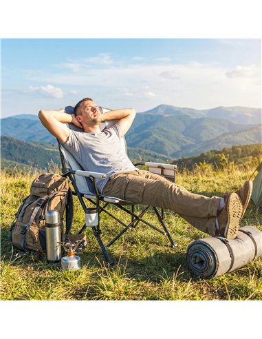 Outsunny Padded Camping Chair Adults Heavy Duty Folding Chair Side Pocket Cup Holder Carry Bag Outdoor Light Grey