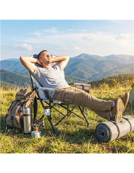 Outsunny Padded Camping Chair Adults Heavy Duty Folding Chair Side Pocket Cup Holder Carry Bag Outdoor Light Grey - pic 202929 | FastDaddyshop