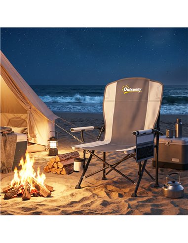Outsunny Padded Camping Chair Adults Heavy Duty Folding Chair Side Pocket Cup Holder Carry Bag Outdoor Light Grey