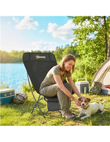 Outsunny Camping Chair for Adults Heavy Duty Folding Camp Chair with Side Pocket and Carry Bag Black