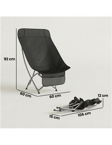 Outsunny Camping Chair for Adults Heavy Duty Folding Camp Chair with Side Pocket and Carry Bag Black
