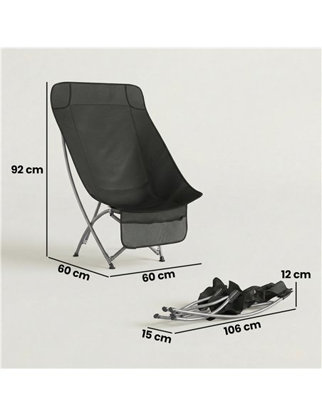 Outsunny Camping Chair for Adults Heavy Duty Folding Camp Chair with Side Pocket and Carry Bag Black - pic 202933 | FastDaddyshop