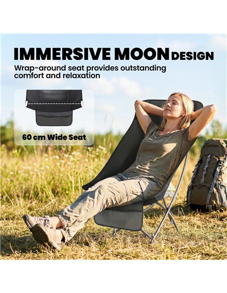 Outsunny Camping Chair for Adults Heavy Duty Folding Camp Chair with Side Pocket and Carry Bag Black - pic 202934 | FastDaddyshop