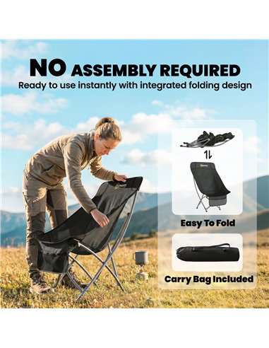 Outsunny Camping Chair for Adults Heavy Duty Folding Camp Chair with Side Pocket and Carry Bag Black