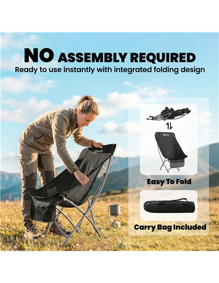Outsunny Camping Chair for Adults Heavy Duty Folding Camp Chair with Side Pocket and Carry Bag Black - pic 202935 | FastDaddyshop