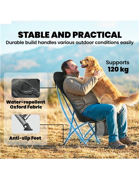 Outsunny Camping Chair for Adults Heavy Duty Folding Camp Chair with Side Pocket and Carry Bag Black - pic 202936 | FastDaddyshop