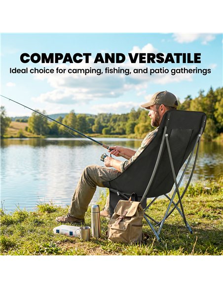 Outsunny Camping Chair for Adults Heavy Duty Folding Camp Chair with Side Pocket and Carry Bag Black - pic 202938 | FastDaddyshop
