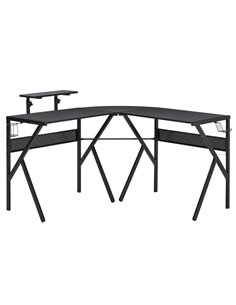 HOMCOM L-Shaped Corner Computer Gaming Desk with Adjustable Monitor Stand, Black
