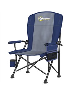 Outsunny Padded Camping Chair Adults Heavy Duty Folding Chair Side Pocket Cup Holder Carry Bag Outdoor Dark Blue