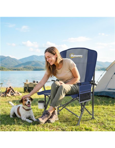 Outsunny Padded Camping Chair Adults Heavy Duty Folding Chair Side Pocket Cup Holder Carry Bag Outdoor Dark Blue - pic 202941 | FastDaddyshop