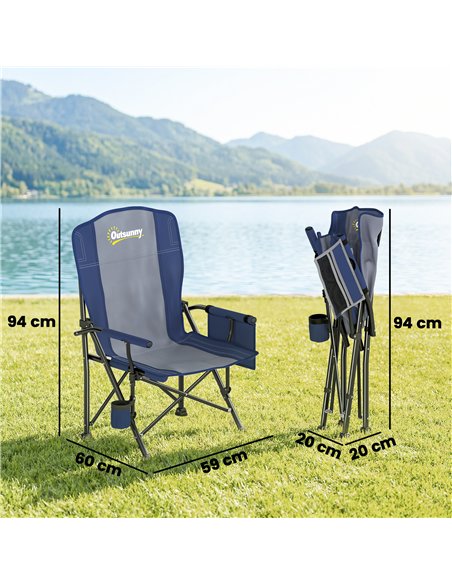 Outsunny Padded Camping Chair Adults Heavy Duty Folding Chair Side Pocket Cup Holder Carry Bag Outdoor Dark Blue - pic 202942 | FastDaddyshop