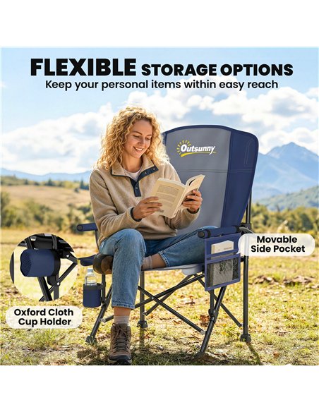 Outsunny Padded Camping Chair Adults Heavy Duty Folding Chair Side Pocket Cup Holder Carry Bag Outdoor Dark Blue - pic 202945 | FastDaddyshop
