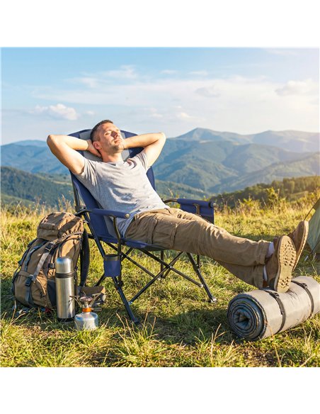 Outsunny Padded Camping Chair Adults Heavy Duty Folding Chair Side Pocket Cup Holder Carry Bag Outdoor Dark Blue - pic 202947 | FastDaddyshop