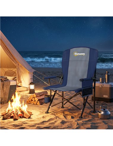 Outsunny Padded Camping Chair Adults Heavy Duty Folding Chair Side Pocket Cup Holder Carry Bag Outdoor Dark Blue