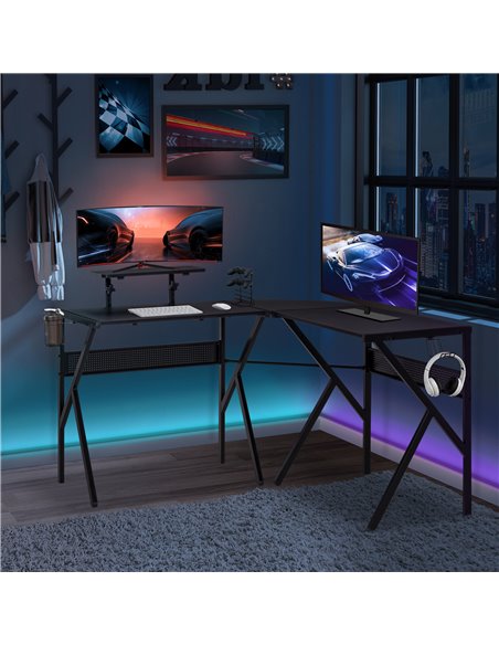 HOMCOM L-Shaped Corner Computer Gaming Desk with Adjustable Monitor Stand, Black - pic 20295 | FastDaddyshop
