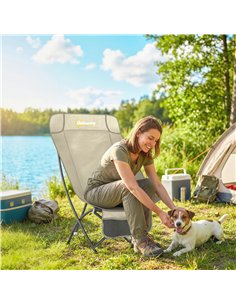 Outsunny Camping Chair for Adults Heavy Duty Folding Camp Chair with Side Pocket and Carry Bag Khaki 2