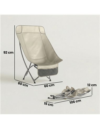 Outsunny Camping Chair for Adults Heavy Duty Folding Camp Chair with Side Pocket and Carry Bag Khaki