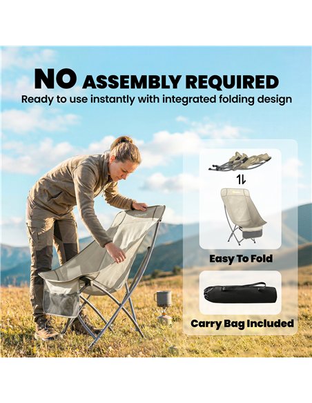 Outsunny Camping Chair for Adults Heavy Duty Folding Camp Chair with Side Pocket and Carry Bag Khaki - pic 202953 | FastDaddyshop