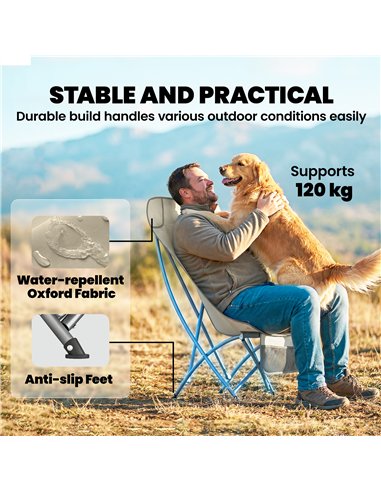 Outsunny Camping Chair for Adults Heavy Duty Folding Camp Chair with Side Pocket and Carry Bag Khaki