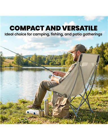 Outsunny Camping Chair for Adults Heavy Duty Folding Camp Chair with Side Pocket and Carry Bag Khaki