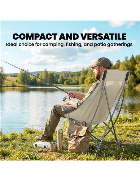 Outsunny Camping Chair for Adults Heavy Duty Folding Camp Chair with Side Pocket and Carry Bag Khaki - pic 202956 | FastDaddyshop