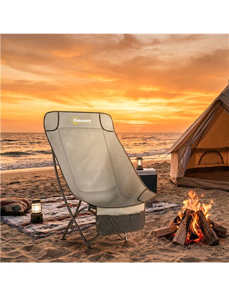Outsunny Camping Chair for Adults Heavy Duty Folding Camp Chair with Side Pocket and Carry Bag Khaki - pic 202957 | FastDaddyshop