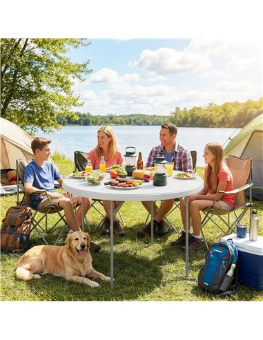 Outsunny 4ft Folding Picnic Table, Camping Table with Non-slip Foot Pads and Metal Frame, 100 kg Load, for Garden, White